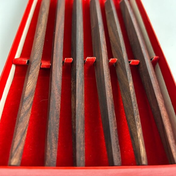 Set of 6 Teak Wood Handle Fondue Forks 12" Japan MCM Bar BBQ Smores 1960s - Picture 2 of 10